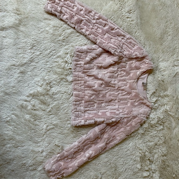 H&M faux fur sequin cropped light pink round neck sweater size 4 - Picture 4 of 9